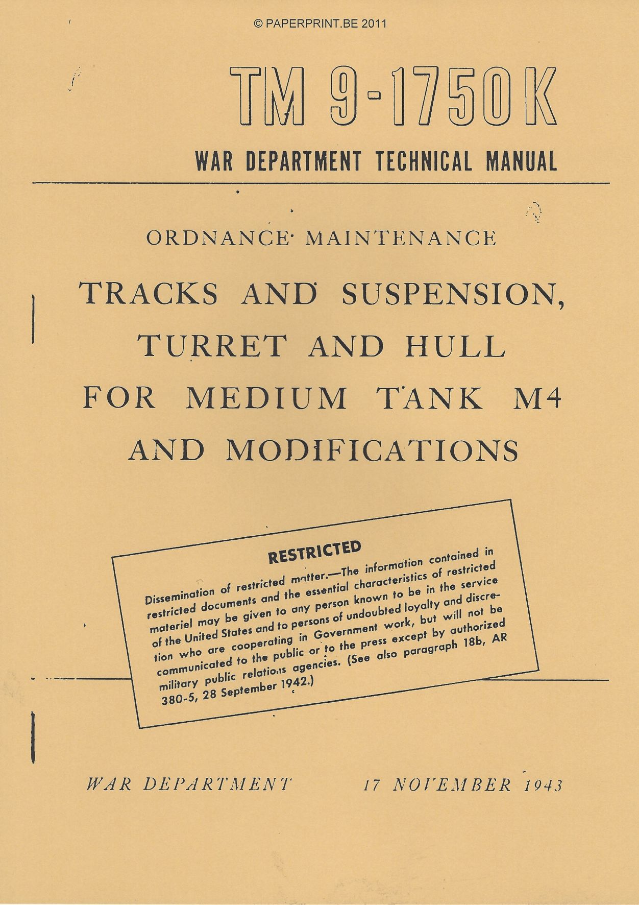 TM 9-1750K US TRACKS AND SUSPENSION, TURRET AND HULL FOR MEDIUM TANK M4 AND MODIFICATIONS